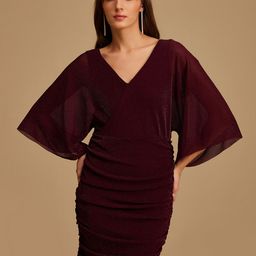 Kazo Maroon Kimono Sleeves Bodycon Dress-image-1