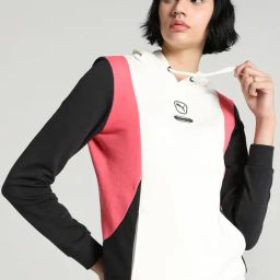 Puma White & Pink Cotton Color-Block Sports Hoodie-15