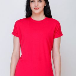 SCORPIUS Women Magenta Solid Round Neck T-shirt-image-7