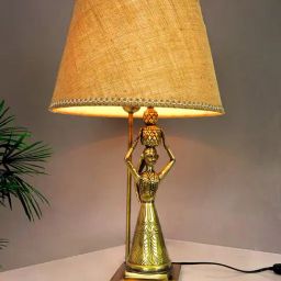 Fos Lighting Antique Rajasthani Kalash Belle Brass Table Lamp with 14-Inch Tapered Jute Shade-5