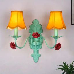 Fos Lighting Green 12-Inch Dual-Light Steel Wall Lamp With Yellow Scallop Bell Fabric Shades-image-38