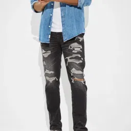 American Eagle Outfitters Black Cotton Slim Fit Distressed Jeans-image-39