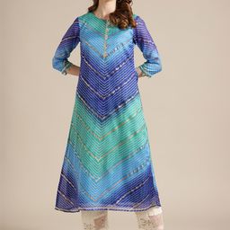 Varanga Women Blue & White Striped Gotta Patti Cotton Kurta-picture-52