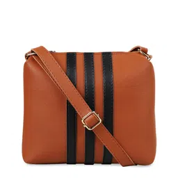 Bagsy Malone Rust Brown & Black Striped Sling Bag-4