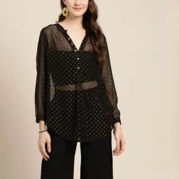 Qurvii Black Self Design Shirt-image-5
