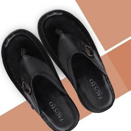 FAUSTO Men Black Leather Comfort Sandals-image-14