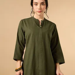 COTTONS DAILY Mandarin Collar Linen Straight Short Kurti-picture-29