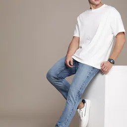 WROGN Men Mid-Rise Straight Fit Light Fade Stretchable Jeans-picture-2