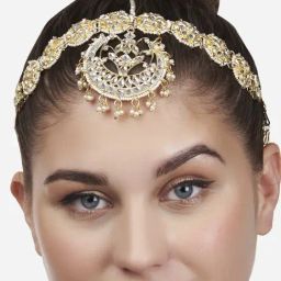 Zaveri Pearls Gold Tone Kundan & Pearls Bridal Crescent Matha Patti Style Maangtikka-ZPFK13525-image-24