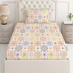 Layers Firenze Multicolor Cotton 140 TC Single Size Bed Sheet with Pillow Cover-image-29