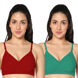 IN CARE Red & Green Full Coverage Non-Wired T-Shirt Bra - Pack of 2-image-2