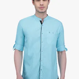 Kuons Avenue Men Turquoise Blue Smart Slim Fit Solid Casual Shirt-image-99