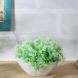 FOLIYAJ Green & White Artificial Plant with White Pot-17