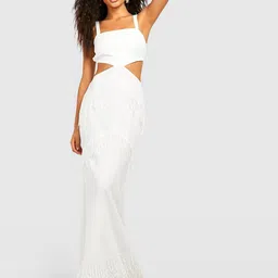 Boohoo Cut-Out Detail Fringed Maxi Dress-image-58