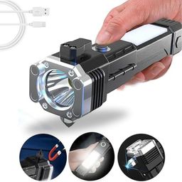 RUDON Rechargeable Torch Flashlight, Long Distance Beam, Car Rescue Torch with Hammer, Window Glass and Seat Belt Cutter, Built-in Mobile USB Fast Charger Power Bank, LED 3W Torch Light, Pack of 1 image 1