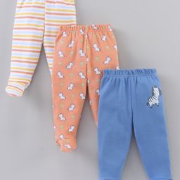 Babyhug Cotton Knit Striped & Zebra Printed Bootie Leggings Pack of 3 - Multicolour-image-13