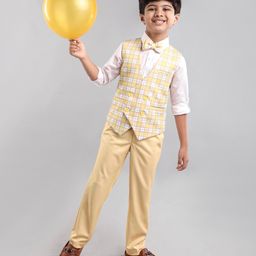 Robo Fry Lycra Full Sleeves Checks Party Suit - Yellow-picture-12