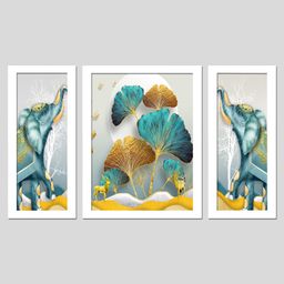 Wens Set Of 3  Feng Shui Elephant with Floral Art  Wall Painting - White-image-84