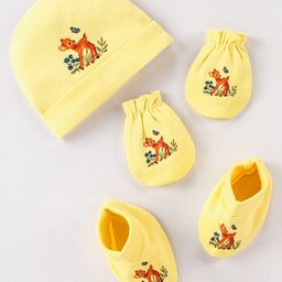 Doodle Poodle 100% Cotton Deer Print Cap Mittens & Booties Set Yellow- Diameter 10.5 cm-image-85