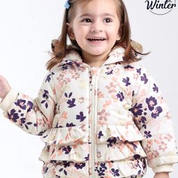 Babyoye Full Sleeves Floral Printed Winter Jacket - Off White-picture-10