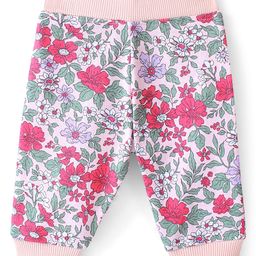 Babyhug Cotton Looper Knit Full Length Floral Print Lounge Pant - Purple & Pink-image-7