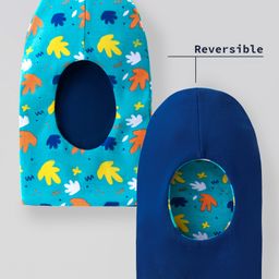 OHMS InterlockKnit Reversible Monkey Cap Leaf Print Blue -Diameter 16 cm-44