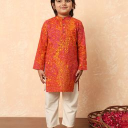 READIPRINT Full Sleeves Abstract Floral & Leaves Printed Kurta And  Pyjama  - Pink & Orange-image-86