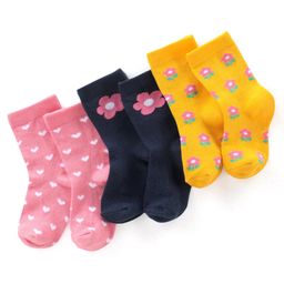 Cute Walk by Babyhug Anti Bacterial Ankle Length Socks Floral Design Pack Of 3 - Multicolour-image-24
