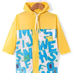 Babyhug Full Sleeves Below Knee Length Hooded Raincoat with Text Print - Yellow-image-84