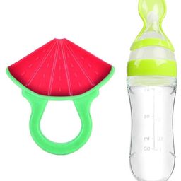 Enorme Silicone Watermelon Shape Red Teething Soft Teether and Silicone Easy Squeezy Spoon Food Feeder for Babies-13