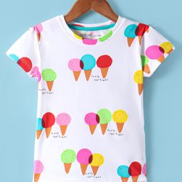Doreme Single Jersey Knit Half Sleeves T-Shirt with Ice Cream Print - White-picture-15