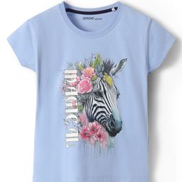 Doreme Single Jersey Knit Half Sleeves T-Shirt With Magical Text Print - Blue-picture-11