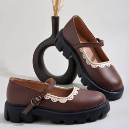 Shoetopia Abstract Designed Mary Jane Ballerinas - Brown-image-45