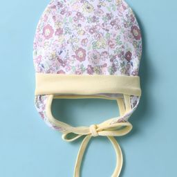 Ben Benny Interlock Knit Cap with Knot & Ear Cover with Floral Print White - Diameter 13 cm-12