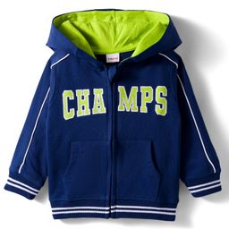 Babyhug Cotton Knit Full Sleeves Hooded Sweatjacket With Champs Embroidery & Kangaroo Pockets - Navy Blue-picture-34