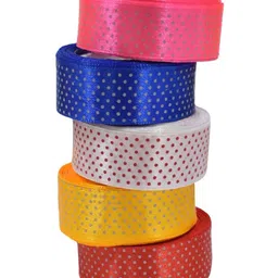 Asian Hobby Crafts Dotted Satin Ribbon - Set of 5 Rolls, 10 Meter Each, Size - 1" Inch-picture-37