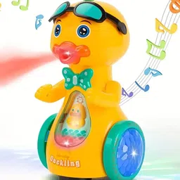 Elecart Duckling Musical Toy for Toddlers Dancing Electric Duck Robot with Music, Lights & Water Vapor | Walking Flapping Sunglasses Duck Toy for Kids, Baby Learning (Pack 1 Random Colour)-picture-48