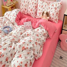 JC HOME Pink & White Floral Polycotton 3 Piece Double Extra Large Regular Bedding Set-image-58