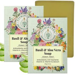 VITMINVEDA Set Of 2 Natural Basil & Aloe Vera Soap - 125g Each-2