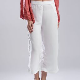 W Women White Regular Fit Solid Cropped Parallel Trousers-image-90
