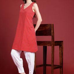 Anouk Women Striped Angrakha Kurta With Trousers-46