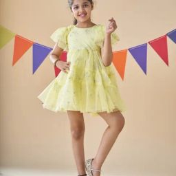 KidsDew Girls Yellow Printed Party Dress-image-67