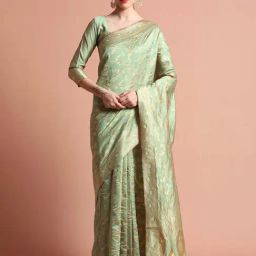 Jaipur Kurti Green Woven Saree With Unstitched Blouse-image-36