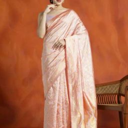 Jaipur Kurti Peach Woven Saree With Unstitched Blouse-picture-33