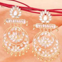 Karatcart Gold-Plated Floral Design Mirror Work Long Dangler Earrings for Women image 1