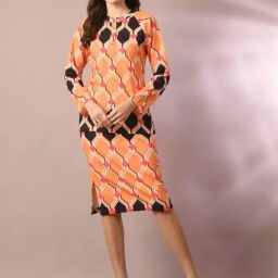 Myshka Orange Printed Bodycon Skirt-image-28
