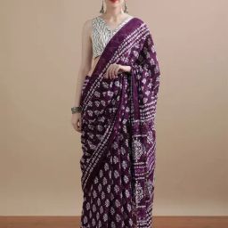 Jaipur Kurti Purple Mulmul Cotton Regular Fit Print Saree-picture-40