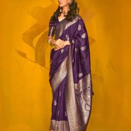 Vardha Deep Purple Woven Saree With Unstitched Blouse-image-48