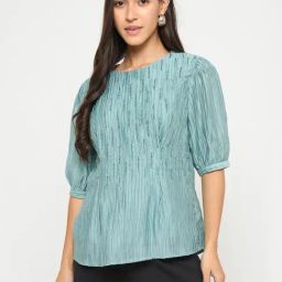 MADAME Green Textured Top-image-82
