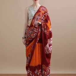 Jaipur Kurti Orange Mulmul Cotton Regular Fit Print Saree-picture-11